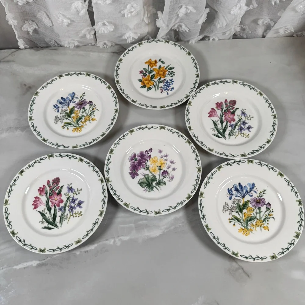 Thomson Pottery Floral Garden Salad‎ Plates Assorted Flower Designs Set of 6
